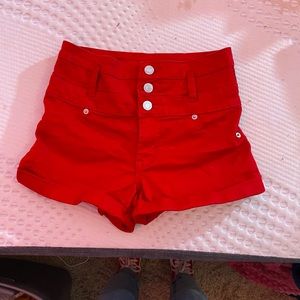 red shorts!high waisted too!
